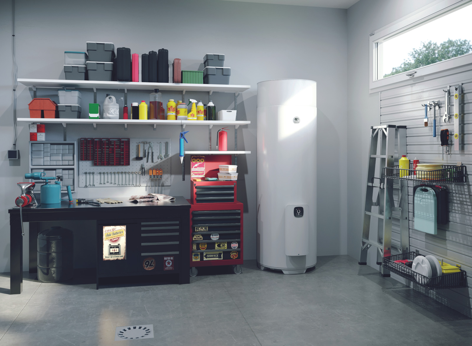 Chauffe-eau thermodynamique Thermor Aéromax Access installé dans un garage