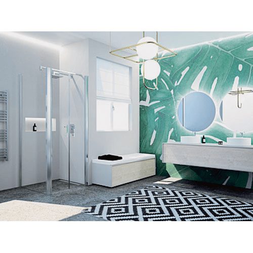 Porte de douche battante décadrée 2 panneaux Domao